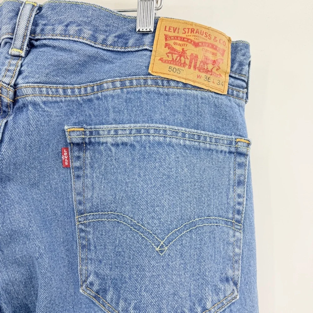 Levis Jeans Mens 505 Regular Straight Wash Heavy‎ Denim Work Pants Size 36x34